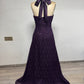 Lace Purple Halter Neck Prom Party Dress Birthday Outfits  fg8749