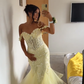 Yellow Mermaid Lace Evening Prom Dress, Long Party Formal Dresses      fg7181