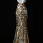 Spaghetti Strap Gold Sequin Mermaid Evening Gown with Crisscross Back fg8942