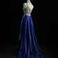 One Shoulder Royal Blue Prom Party Dress Beads Evening Gowns  fg8595