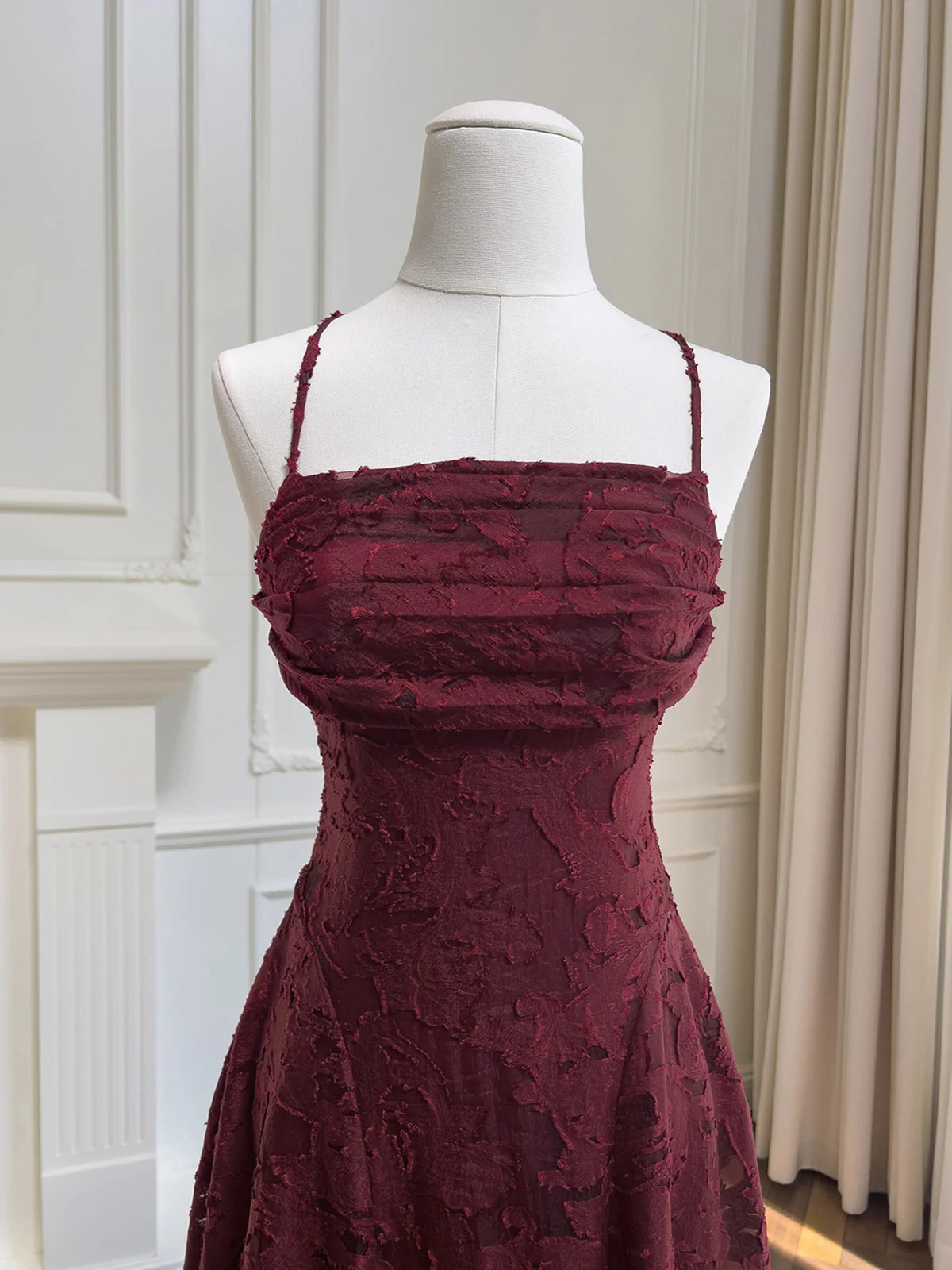 Wine Red Lace Cross Back Party Dress Prom Dress, Wine Red A-line Evening Dress  fg8740