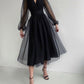 Graduation dress Short A Line Prom Dresses V Neck Long Puff Sleeve Tulle Formal Wedding Evening Party Dresses For Graduation    fg2856