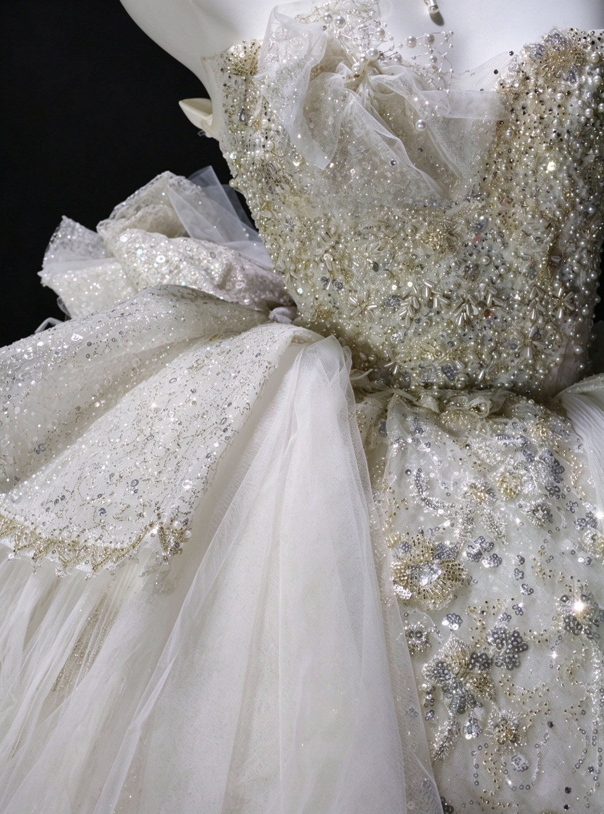 Strapless Beaded High Low Tulle Wedding Dress,Prom Gown fg8933