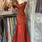 Mermaid Pleats Vintage Prom Dress Long Evening Dress   fg8039