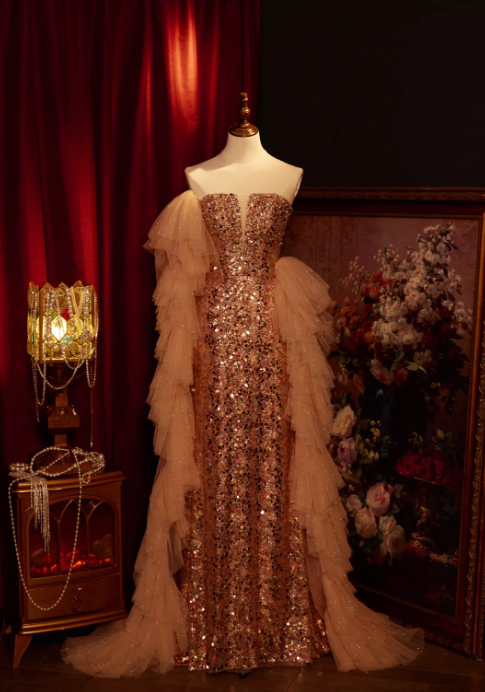 Robe de soirée longue sirène colorée à paillettes, tenue de remise de diplôme fg8362