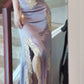 Elegant Satin Long Prom Dress With Split Vintage Evening Dress With Lace Applique fg8256