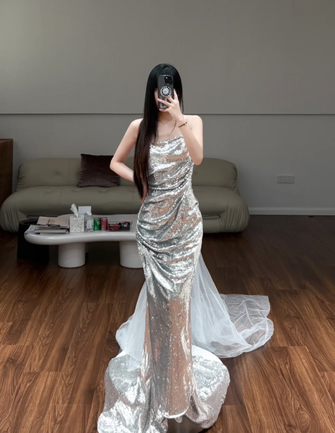 Buntes Meerjungfrau-Partykleid mit Pailletten und langen Abschlusskleidern fg8362