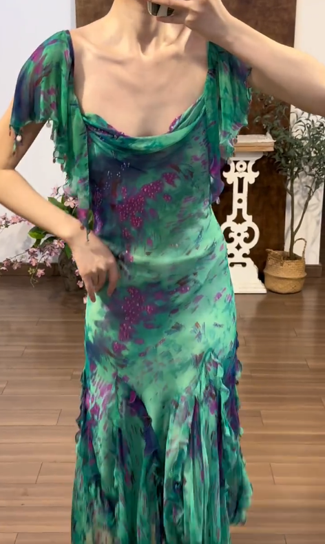 Green Chiffon Vintage Prom Party Dress Evening Dress Birthday Outfit fg8716