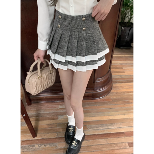 Grey pleated midi skirt for women  A128