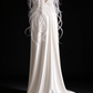 White Halter Satin Wedding Dress With Feather Embellishment & Deep V Back fg8986