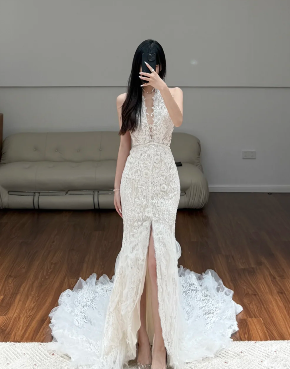 Buntes Meerjungfrau-Partykleid mit Pailletten und langen Abschlusskleidern fg8362