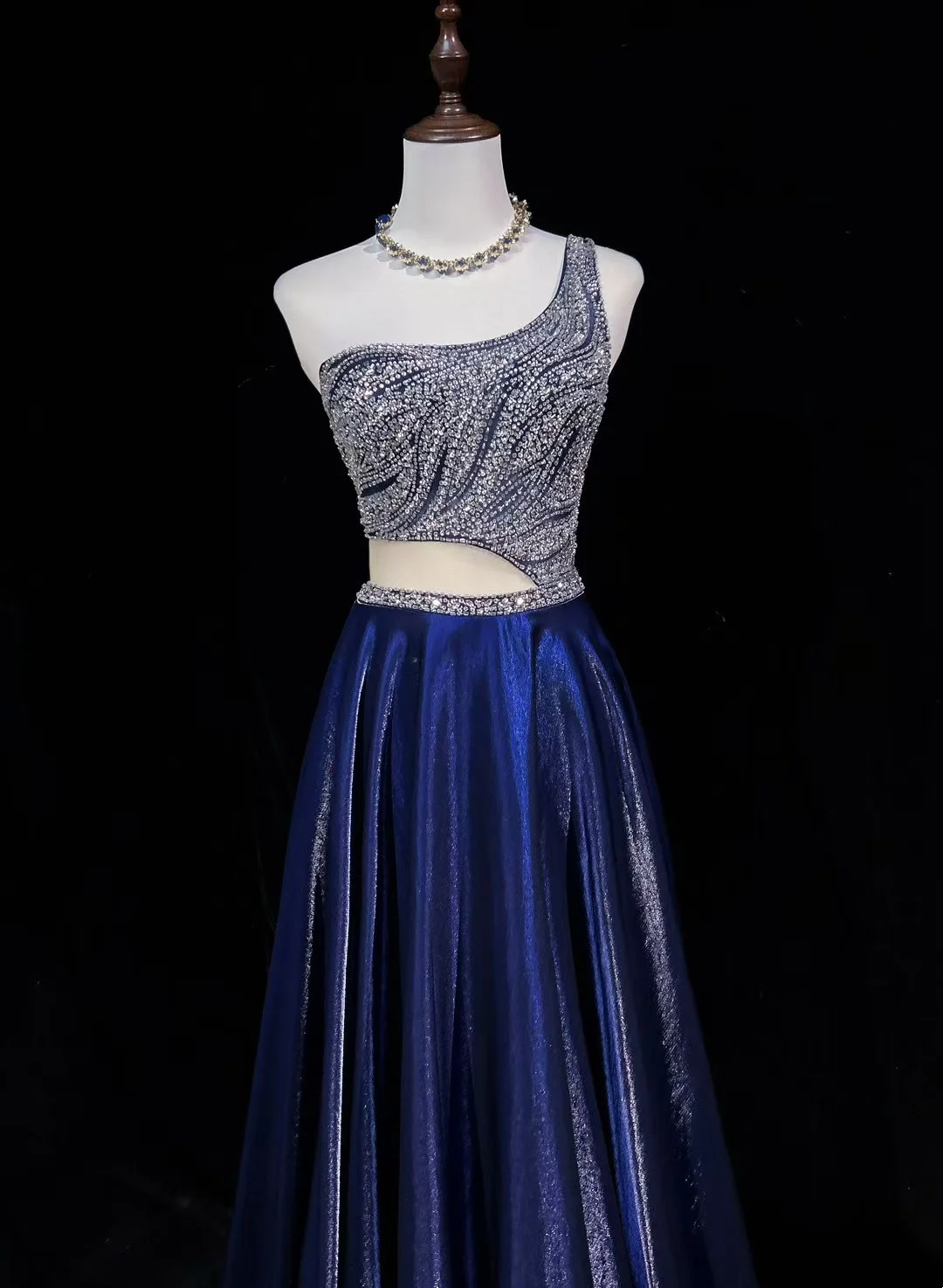 One Shoulder Royal Blue Prom Party Dress Beads Evening Gowns  fg8595