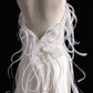 White Halter Satin Wedding Dress With Feather Embellishment & Deep V Back fg8986