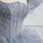 Gray tulle long prom dress A-line evening dress      fg3409