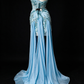 Strapless Sweetheart Sheer Corset Chiffon Overskirt Evening Gown with Beaded Lace Appliqués  fg8945