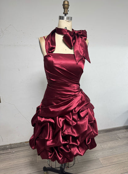 Halter Neck Burgundy Short Prom Party Dress Homecoming Dress  fg8750