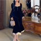 Schwarzes Samt-Ballkleid, schwarzes Abendkleid, formelles Ballkleid, fg7285