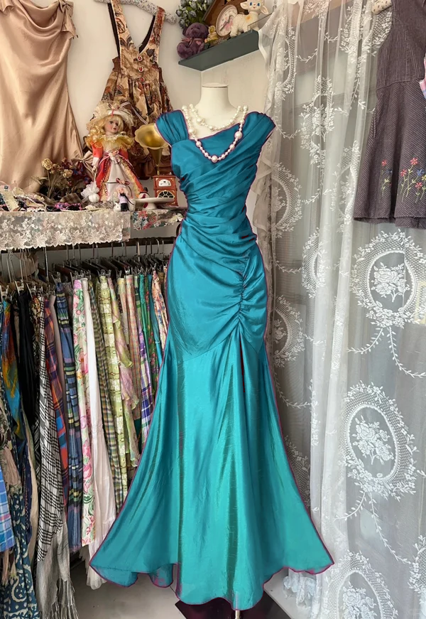 Mermaid Pleats Vintage Prom Dress Long Evening Dress   fg8039
