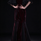 Burgundy High Neck Velvet Mermaid Evening Dress With Chiffon Cape Sleeve fg8977