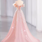A line Off The Shoulder Pink Sequin Long Evening Dress Prom Dress  fg8583