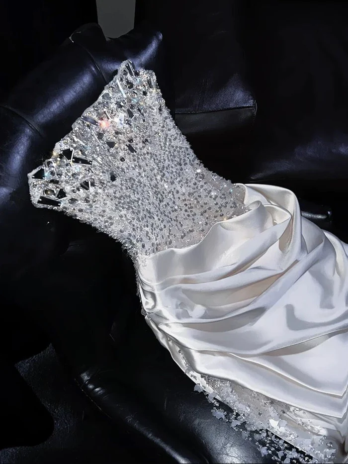 Ivory Beaded Long Prom Dress Sexy Evening Party Gown Birthday Dress fg8214