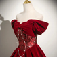 Wine Red Velvet Off Shoulder Long Prom Dress, Wine Red Sweetheart Party Dress Evening Dress  fg8737