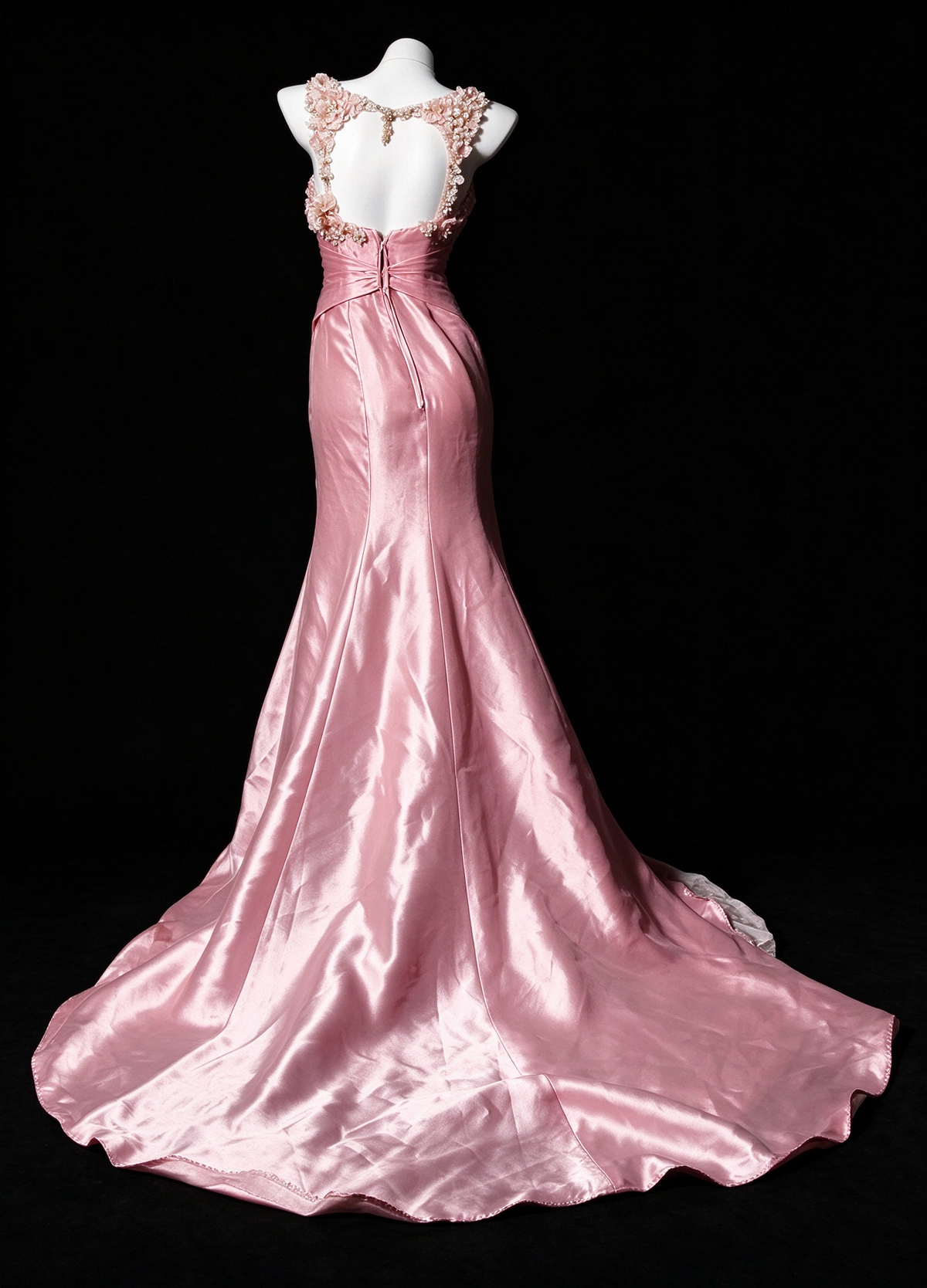 Spaghetti Strap Satin Mermaid Gown with 3D Floral & Rhinestone Embellishment fg8947