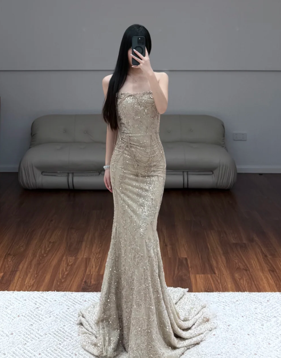 Robe de soirée longue sirène colorée à paillettes, tenue de remise de diplôme fg8362
