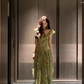 A Line V Neck Prom Party Dress Chiffon Green Flora Evening Dress fg8689