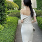 Robe plissée asymétrique extensible pour femme, robe de soirée tendance fg6850