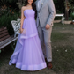 Lavendel Tüll Lange Kleider Hochzeit Party Rüschen Trägerlosen Ballkleider Formale Anlass Kleid fg6856