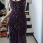 Beaded Purple Spaghetti Straps Long Prom Dress Sexy 21st Birthday Outfit fg8227