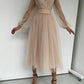 Graduation dress Short A Line Prom Dresses V Neck Long Puff Sleeve Tulle Formal Wedding Evening Party Dresses For Graduation    fg2856
