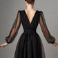 Graduation dress Short A Line Prom Dresses V Neck Long Puff Sleeve Tulle Formal Wedding Evening Party Dresses For Graduation    fg2856