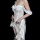 Schulterfreies weißes Spitzenkleid mit hohem Schlitz, Abendkleid, Partykleid fg8326