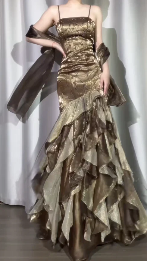 Robe de soirée longue sirène colorée à paillettes, tenue de remise de diplôme fg8362