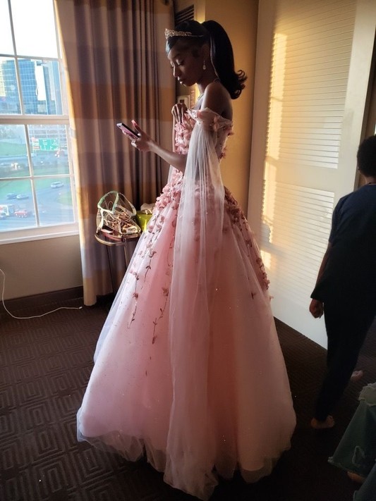 Princess Pink Prom Dress Tulle Evening Dress Birthday Dress  fg8563