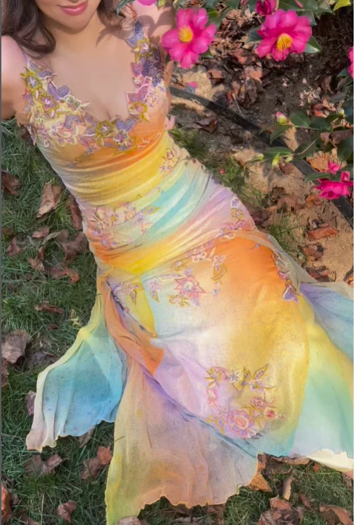 Pretty Vintage Mermaid V Neck Appliques Chiffon Prom Dresses Evening Dresses   fg8552