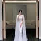 White Cape Elegant Formal Evening A-line Long Prom Dresses       fg4782
