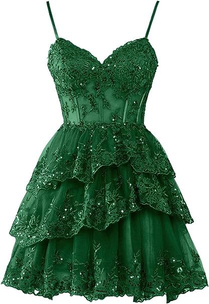 Lace Tulle Homecoming Dresses Short Applique Corset Tiered Formal Party Gowns     fg4413