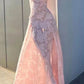 Sexy Spaghetti Straps Sleeveless Pink Lace Prom Dress    fg4887