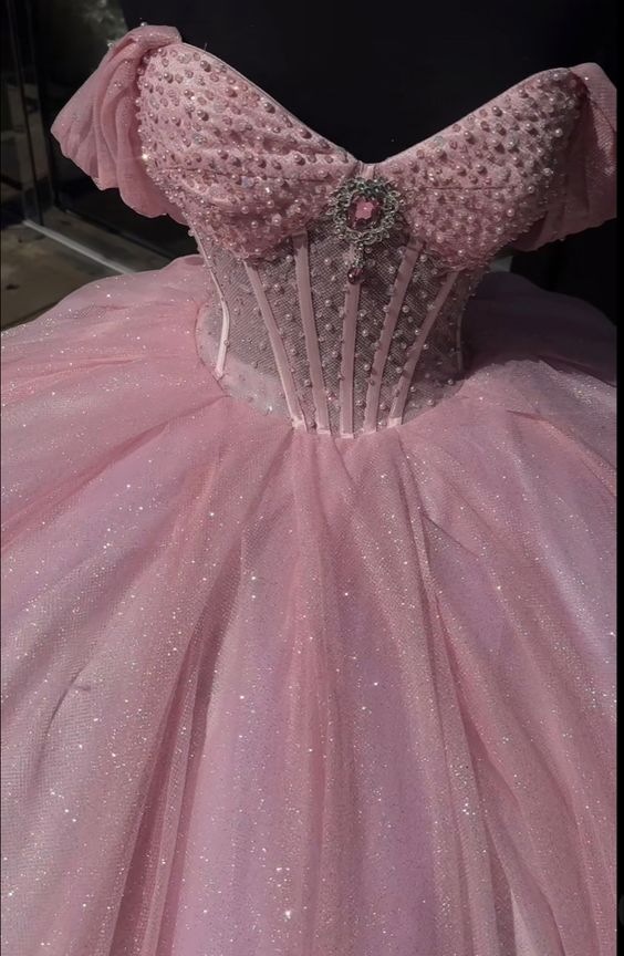 Glitter Pearls Pink Quinceanera Dresses Ball Gowns Sweet 15 16 Birthday Dress fg4882 Glitter Pearls Pink Quinceanera Dresses Ball Gowns Sweet 15 16 Birthday Dress fg4882