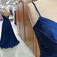 Pleated Straps Cut-Out Satin Long Prom Dress    fg4855