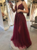 Elegant Burgundy A-line Tulle Evening Dress With Split Y7159 main image 1