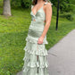 Sheath V Neck Sage Green Satin Long Prom Evening Dresses With Slit      fg4993
