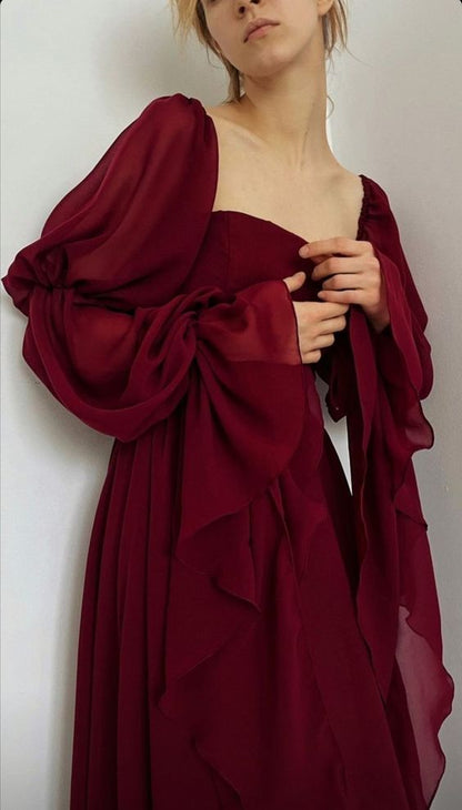Beautiful Vintage Romantic A-line Burgundy Prom Dress Evening Dress fg – formalgowns