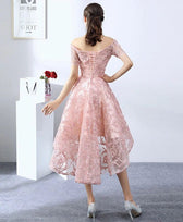 Pink Lace Homecoming Gown with Beading, Princess Off the Shoulder Hoco Dress C1032 main image 1