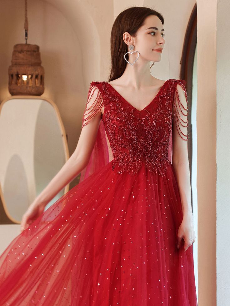 V Neck Tulle Lace Beads Long Prom Dress, Evening Dress fg5210 formalgowns V Neck Tulle Lace Beads Long Prom Dress, Evening Dress fg5210 formalgowns