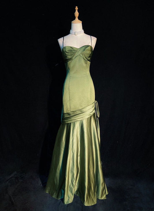 Green Satin Long Straps Floor Length Party Dress Formal Dress Prom Dress        fg4982