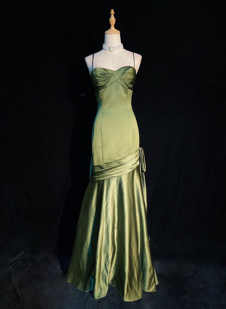 Green Satin Long Straps Floor Length Party Dress Formal Dress Prom Dress        fg4982